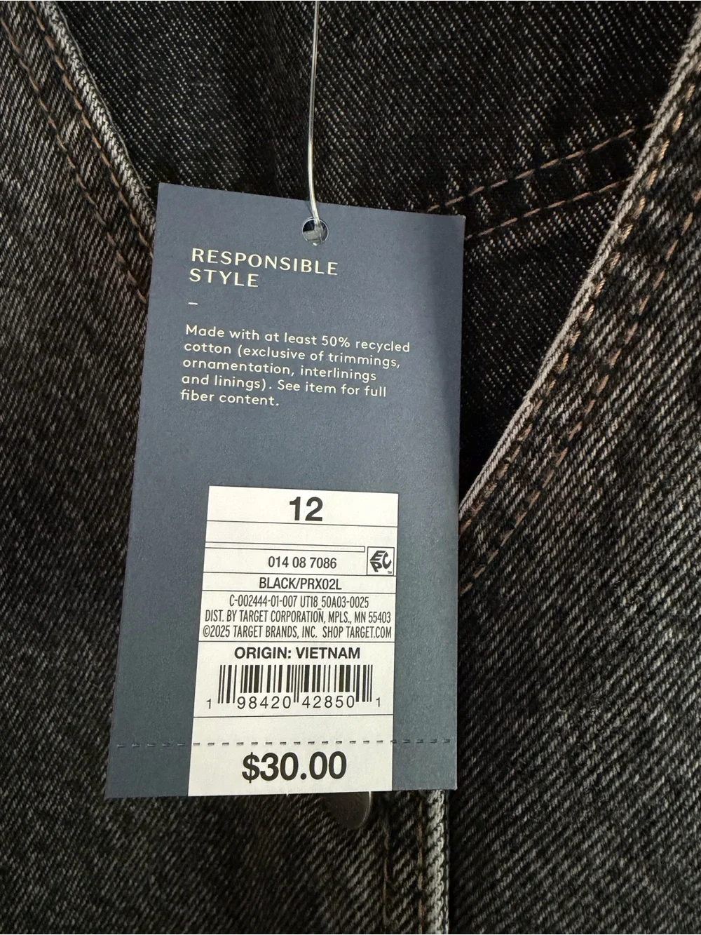 Universal Thread Black Denim Vest NWT Size 12